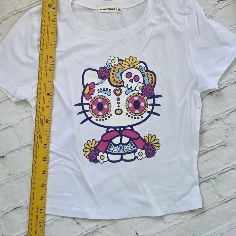 Active Basic Hello Kitty Sugar Skull Halloween Graphic Tee White Medium